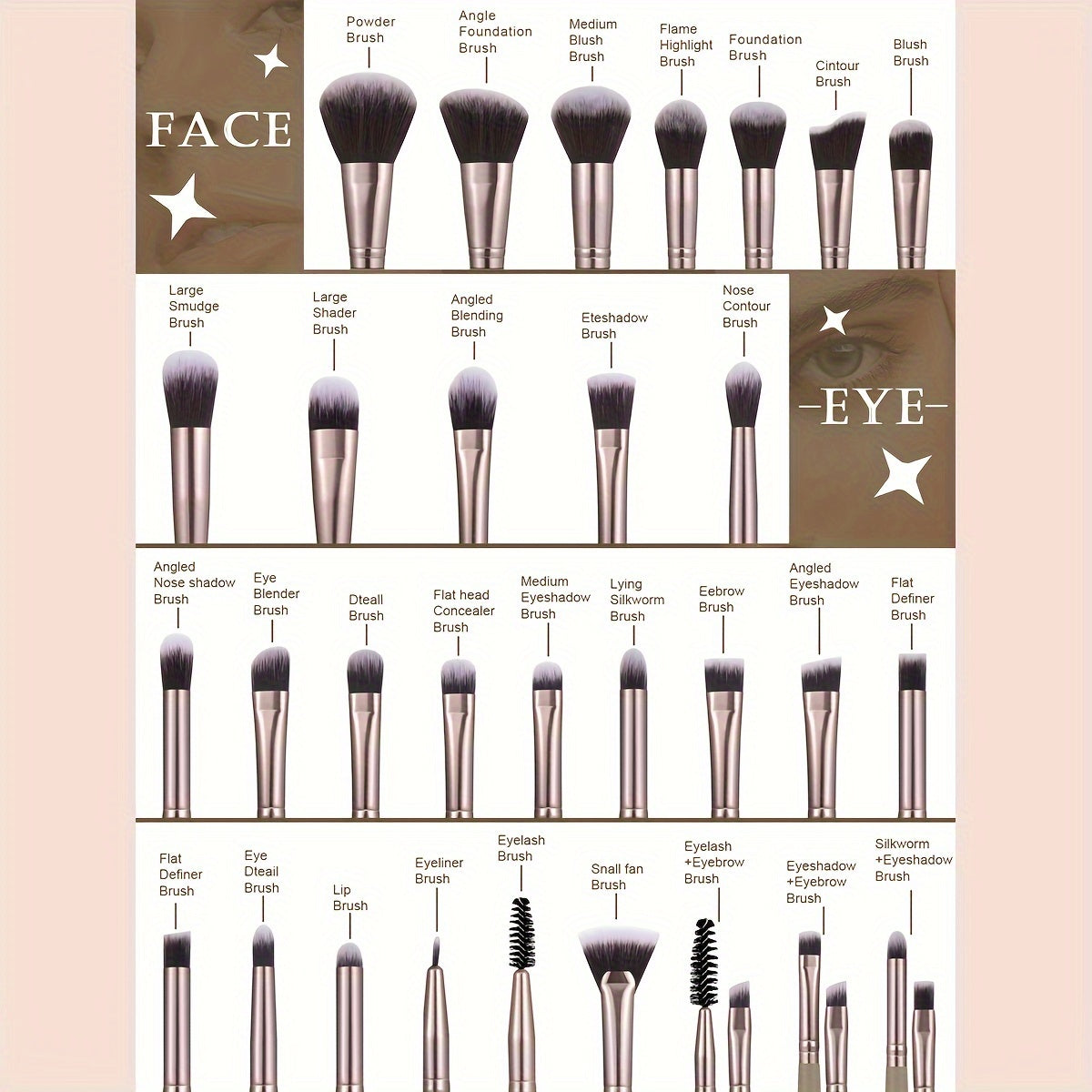 Coffee Makeup Brush Set with Sponges (55-Piece)